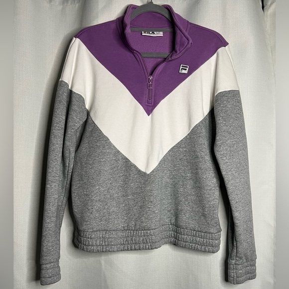 Retro Fila Purple Grey Colorblock 3/4 Zip Sweatshirt Medium - Picture 2 of 8